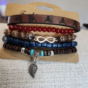 Nwt Womens Multi-Layer Bracelet Set - Brown, Red, Blue